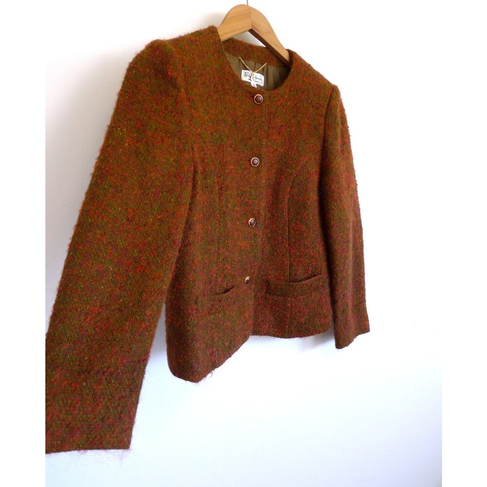 BELLE SAFEENA Pret-A-Porter Wool Boucle Cropped Jacket Blazer Vintage 80s 2 XS
